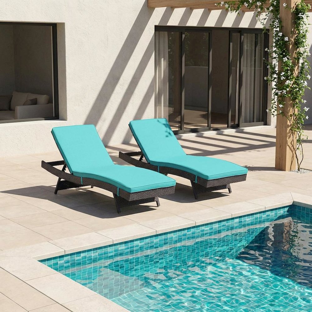 Outdoor Patio Chaise Set Of 2 With Cushioned Lounge Chairs For Garden, Backyard. Picture 2