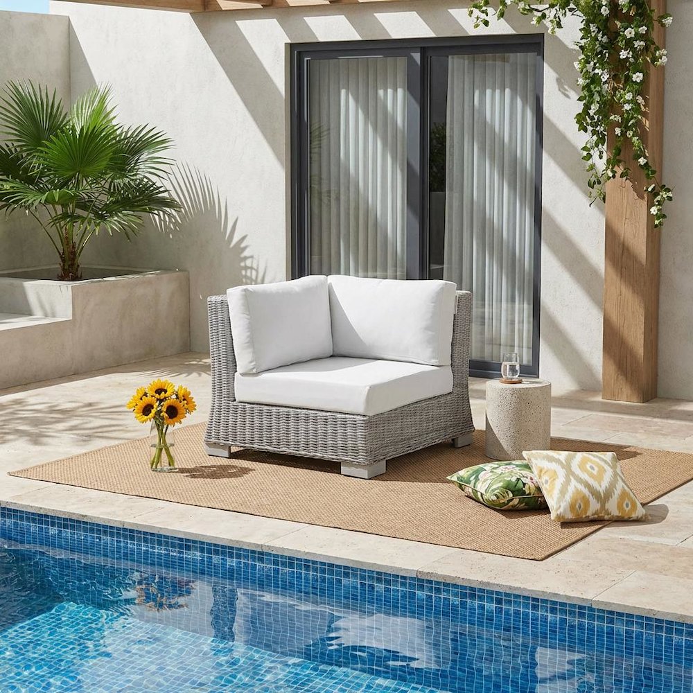 Outdoor Patio Wicker Rattan Corner Chair With Backrest And Seat Cushion. Picture 2