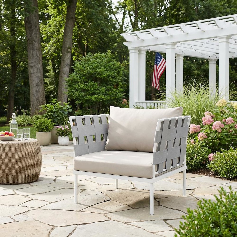 Outdoor Patio Aluminum Armchair With Weather-Resistant Frame And Cushioned Seat. Picture 3