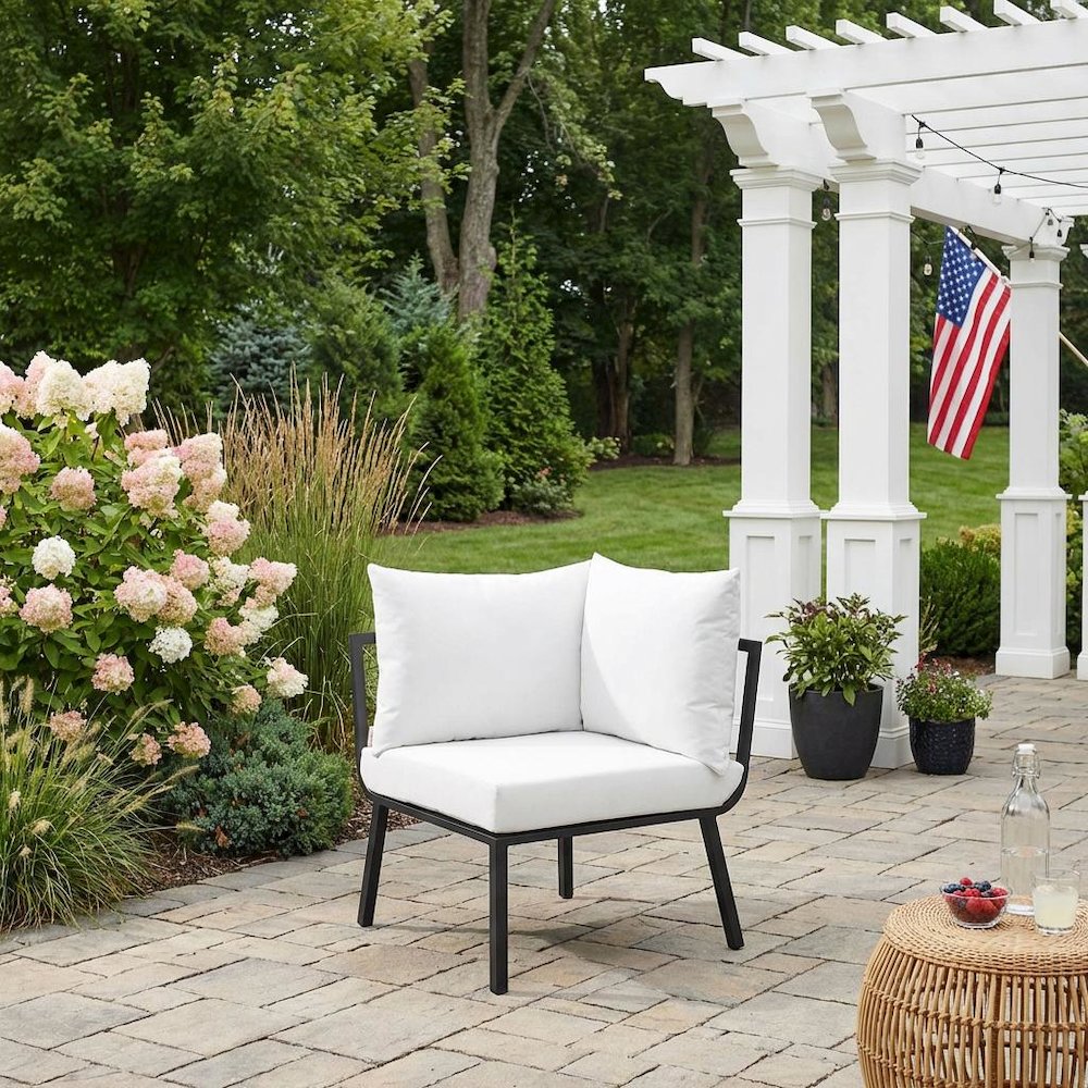 Outdoor Patio Aluminum Corner Chair With Cushioned Seat And Armrest. Picture 3