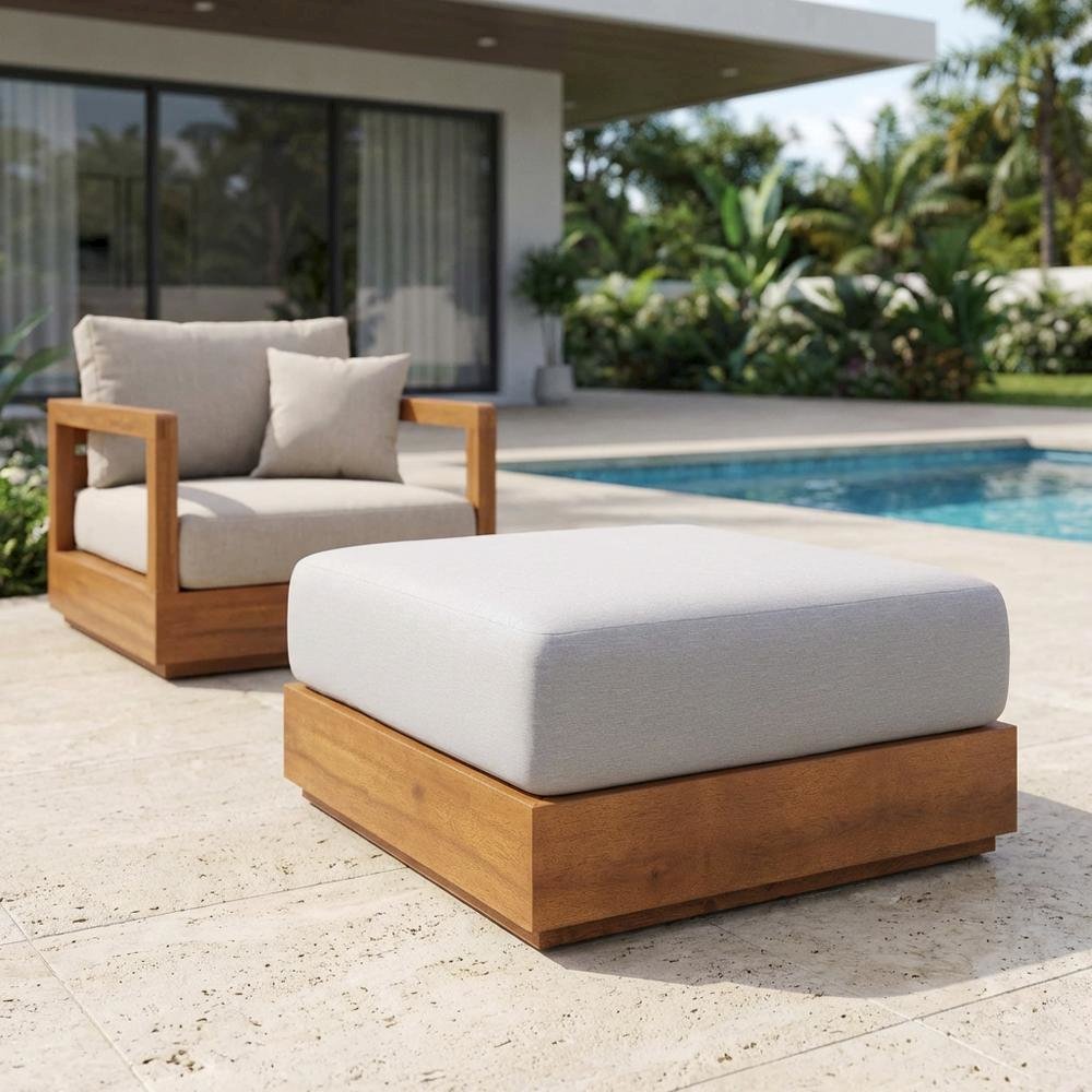 Outdoor Patio Ottoman with Acacia Wood Top and Stylish Design. Picture 3