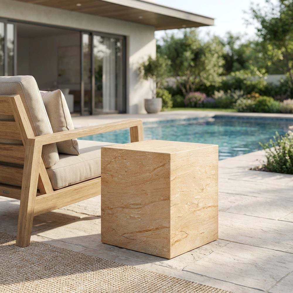 Square Concrete Side Table For Indoor And Outdoor Use With Modern Design. Picture 3