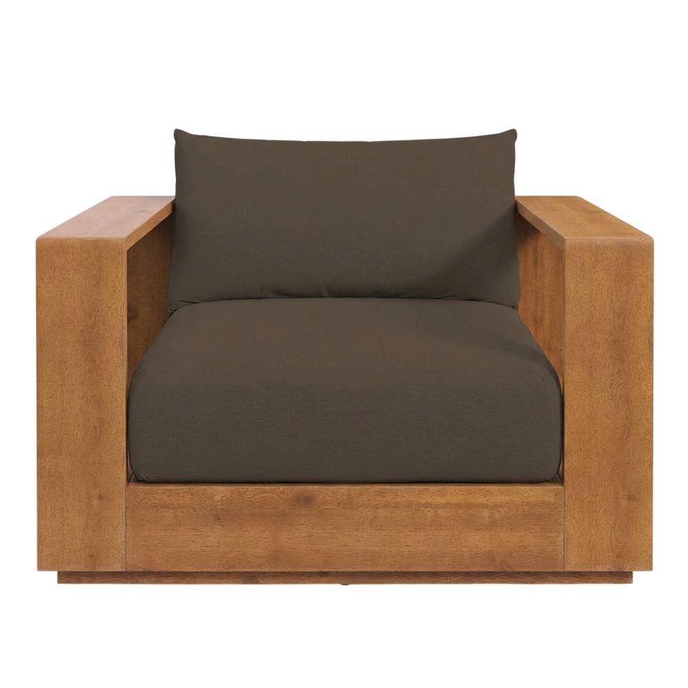 Outdoor Patio Acacia Wood Lounge Chair with Armrests and Comfort Seat. Picture 4