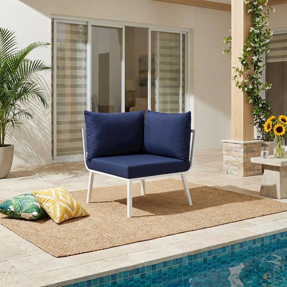 Durable Aluminum Outdoor Corner Lounge Chair With Cushioned Seat. Picture 2