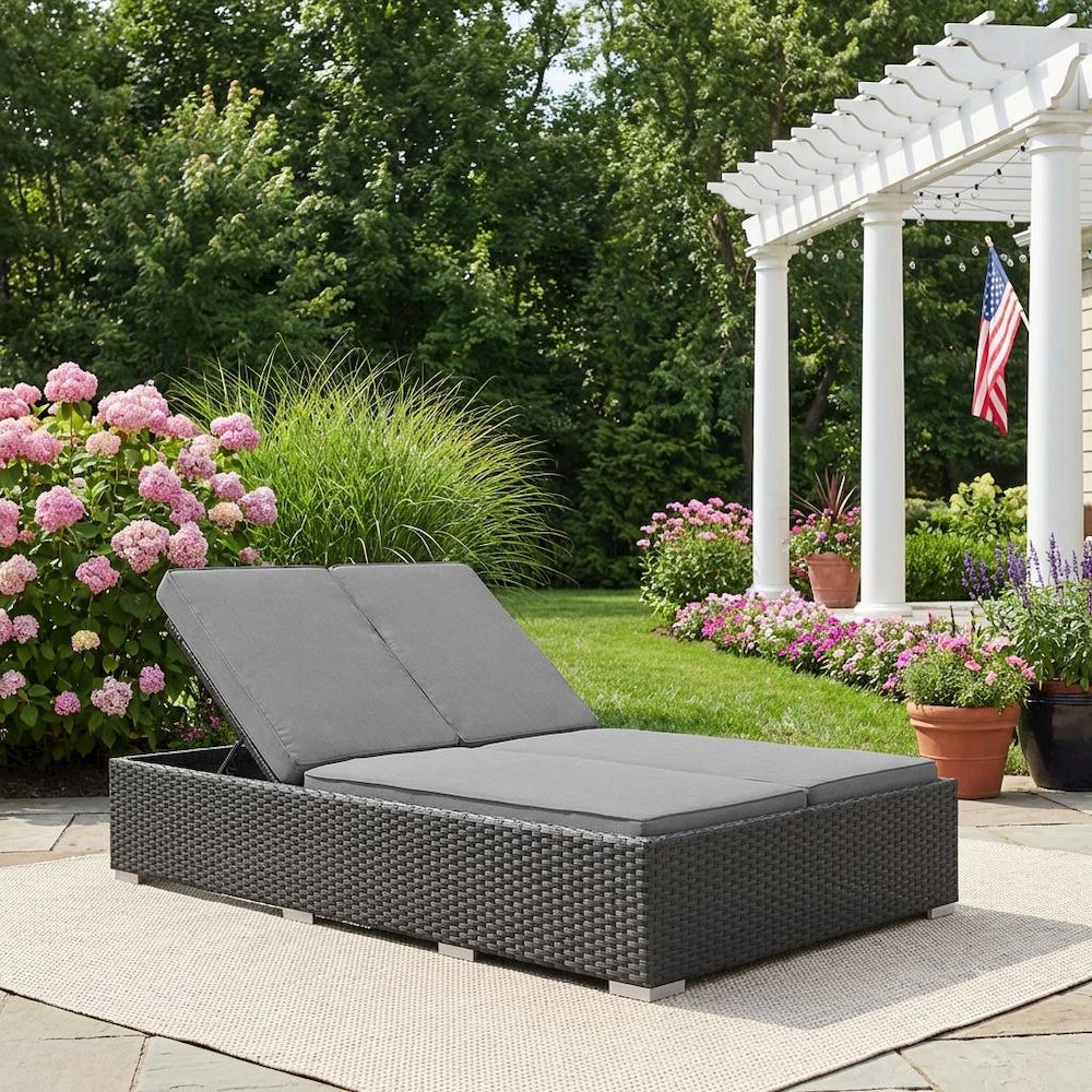 Outdoor Patio Double Chaise With Cushioned Seat For Relaxation. Picture 3