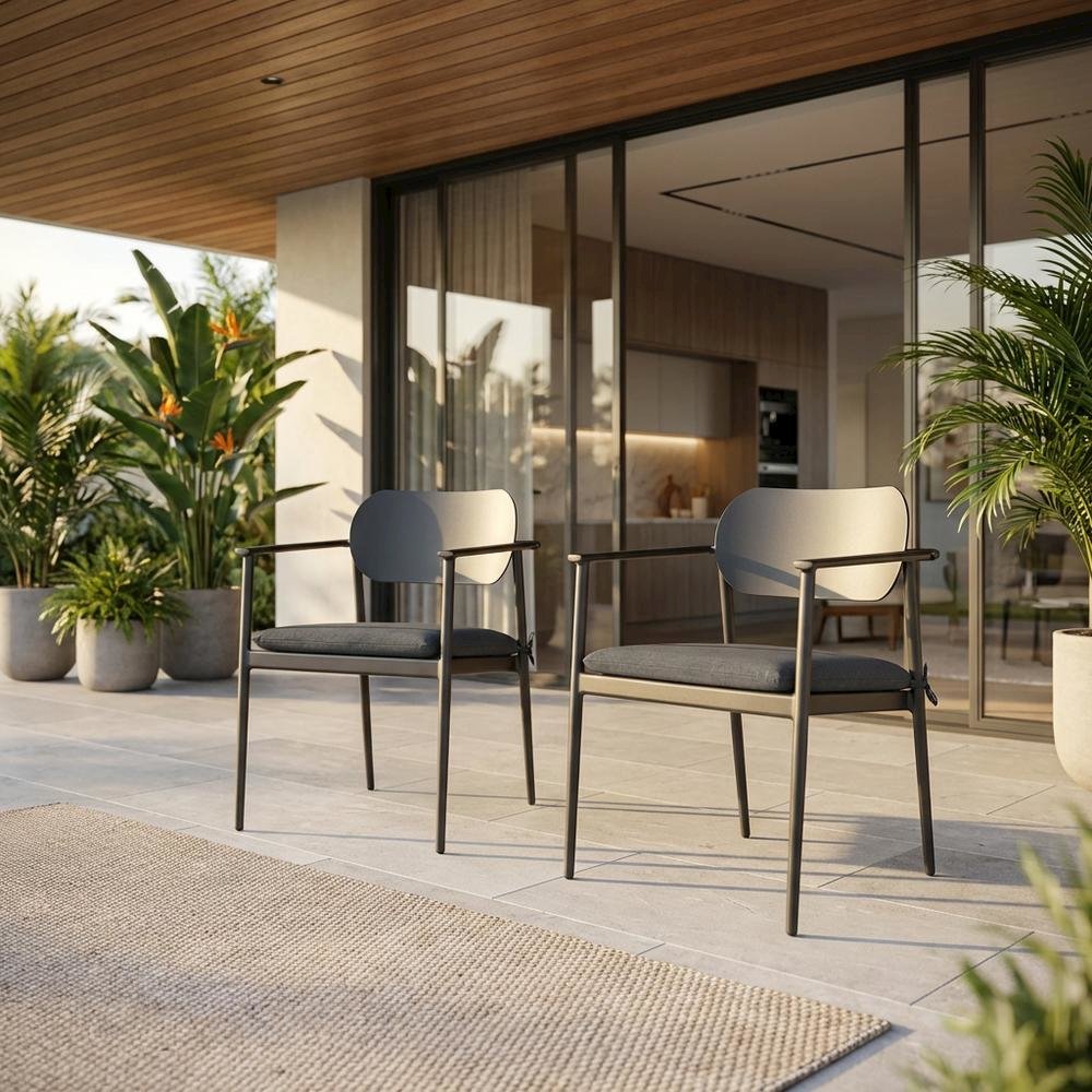 Stackable outdoor aluminum dining chairs set of 2, backrest, lightweight design. Picture 2