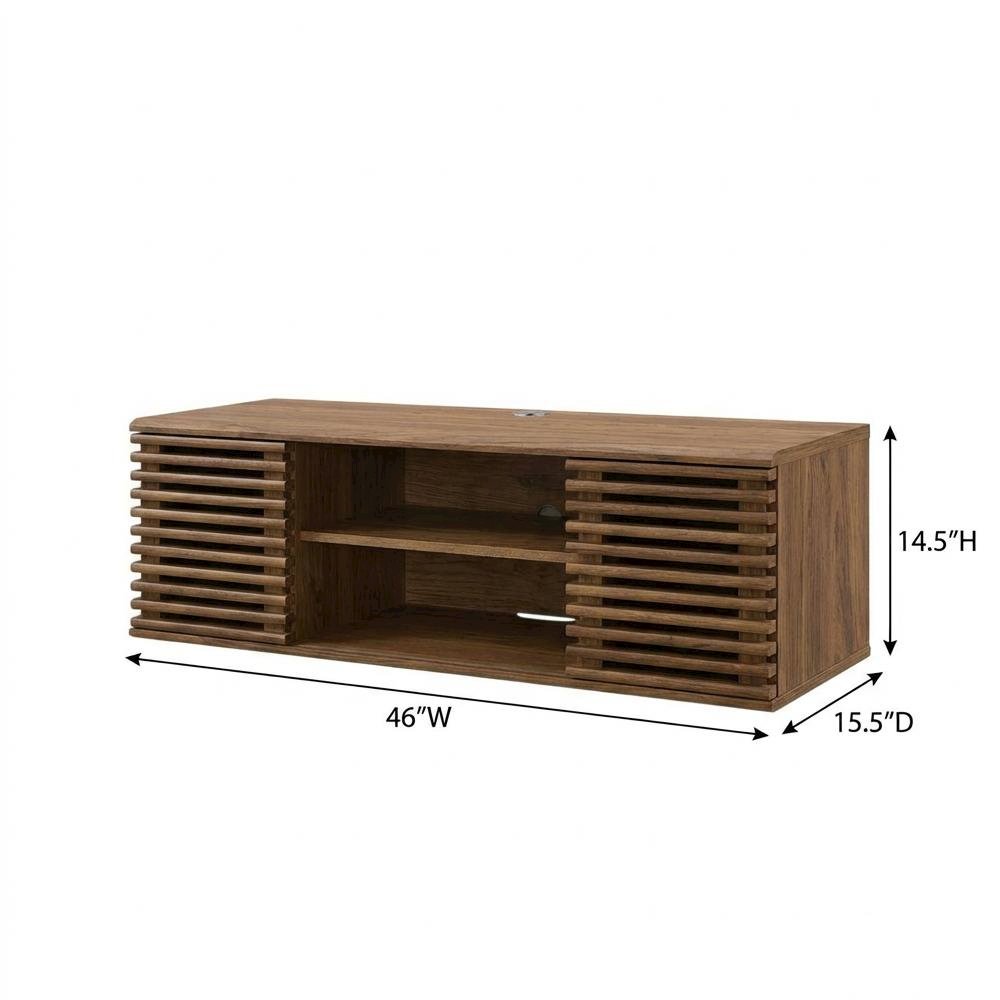 Wooden brown wall-mount TV console with sleek design and sturdy build. Picture 7