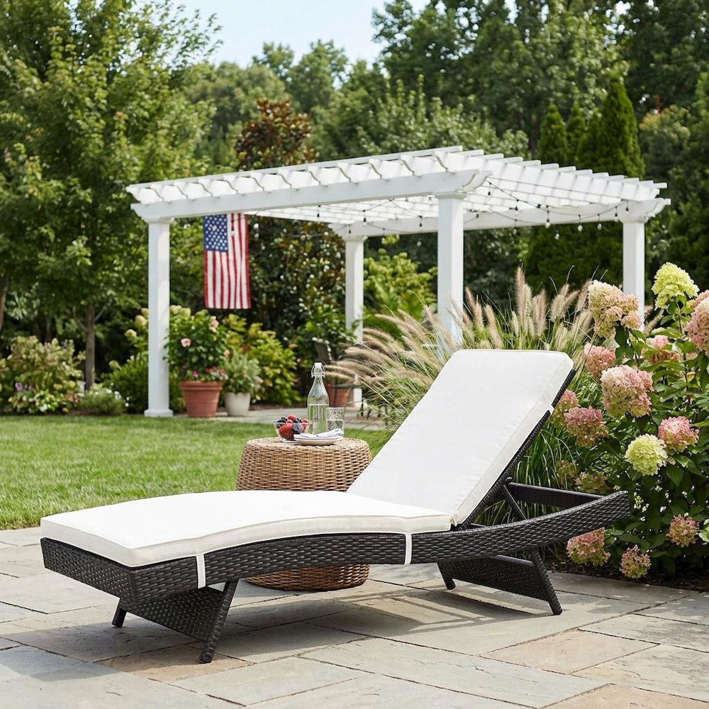 Outdoor Patio Chaise With Cushioned Seat For Comfortable Lounge. Picture 3