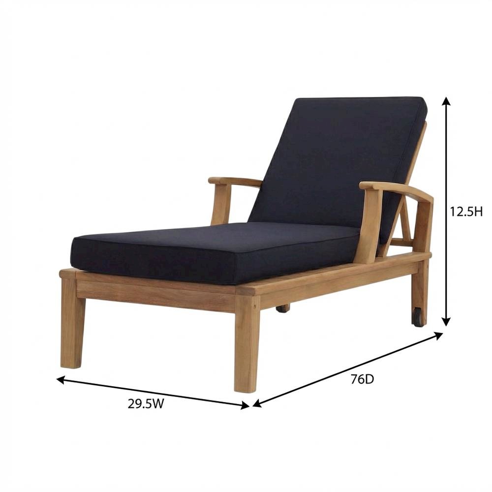 Outdoor Teak Patio Lounge Chair With Armrests And Cushions. Picture 7
