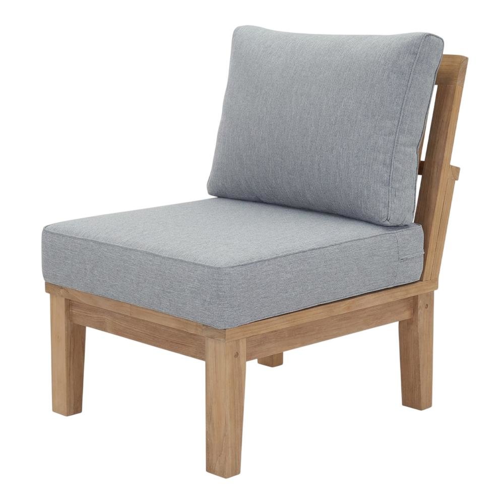 Outdoor Patio Teak Armless Sofa With Cushioned Seat And Back. Picture 1