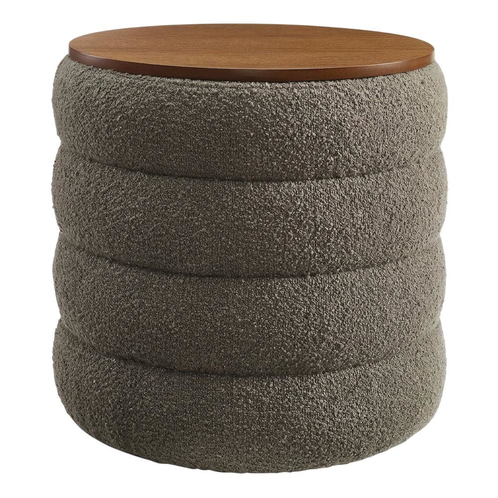 Round Boucle Fabric Storage Ottoman in Neutral Color for Indoor or Outdoor Use. Picture 1