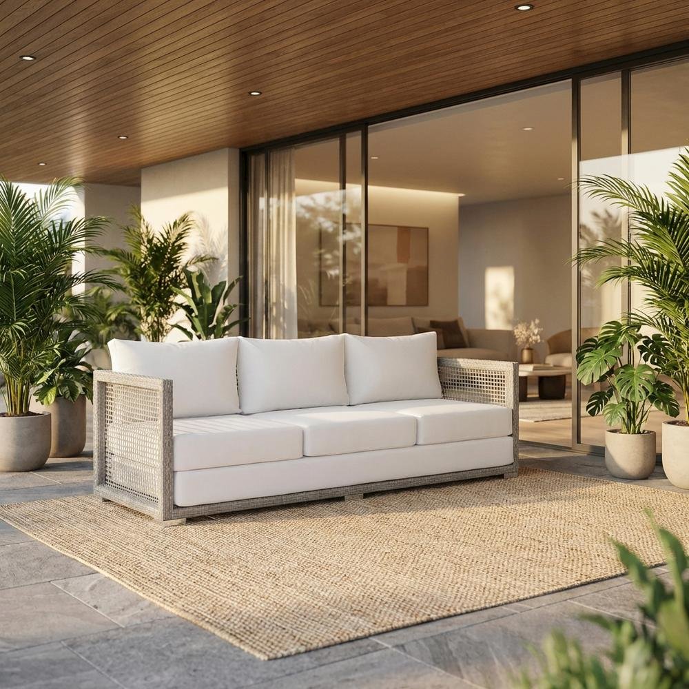 Outdoor Wicker Rattan Sofa with Armrest and Back Cushion for Patio Lounge. Picture 2