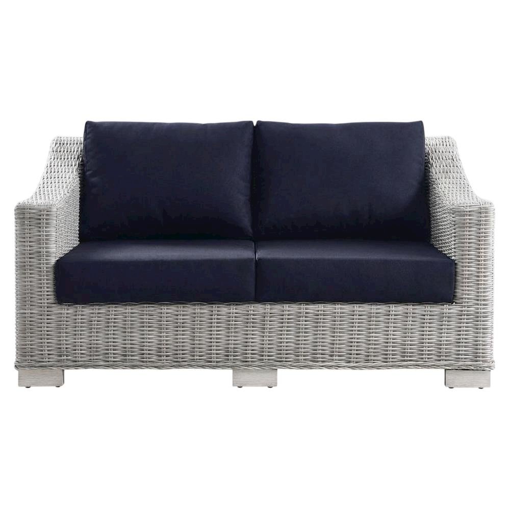 Outdoor Wicker Rattan Loveseat With Armrests And Comfortable Cushions. Picture 4