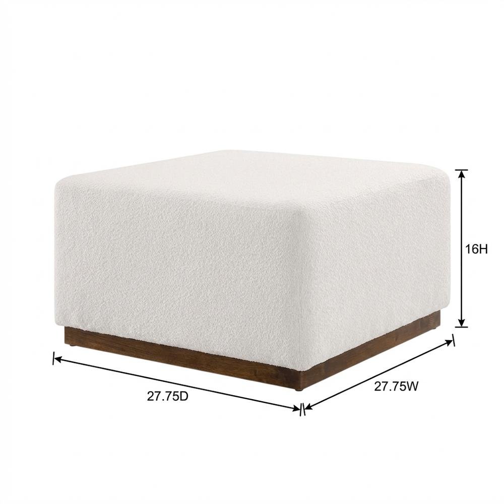 Square Boucle Upholstered Ottoman With Cushioned Top For Outdoor Lounge. Picture 7