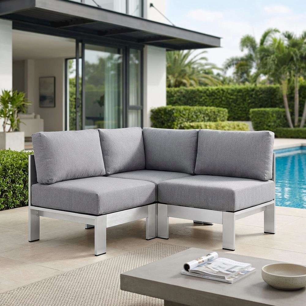 Aluminum Corner Sofa For Outdoor Patio With Backrest And Cushions. Picture 3