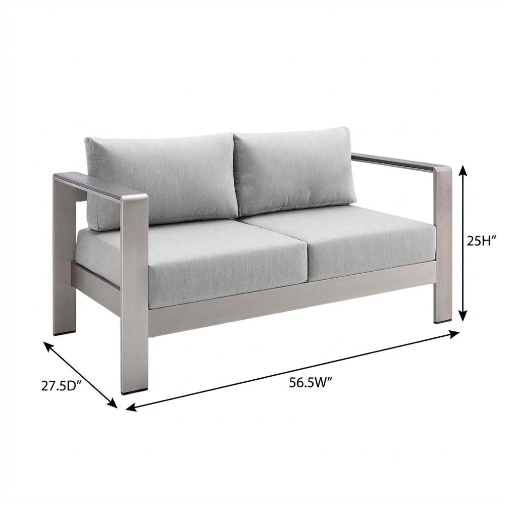 Aluminum Outdoor Loveseat With Sunbrella Fabric Cushions For Patio Relaxation. Picture 7