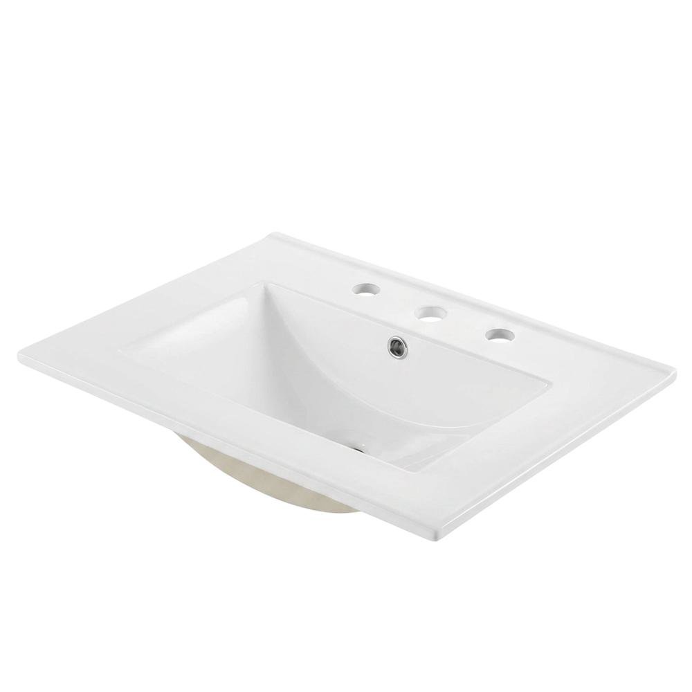 White 24-Inch Ceramic Bathroom Sink Top, Centerset Faucet Holes. Picture 1