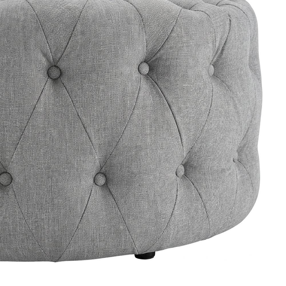 Light Gray Fabric Ottoman, Neutral Soft Upholstered Seat for Room. Picture 5