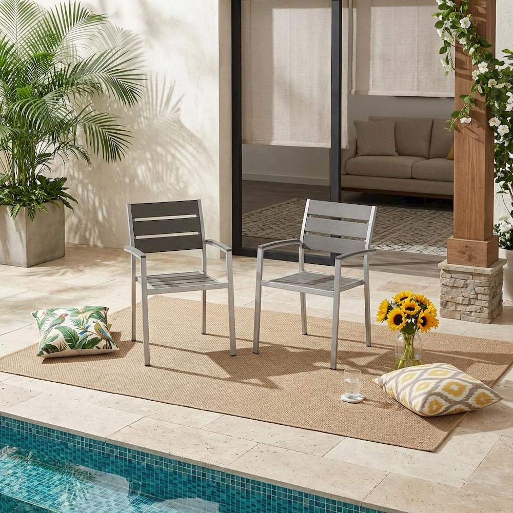 Aluminum Outdoor Patio Dining Armchairs Set Of 2 With Armrests. Picture 2