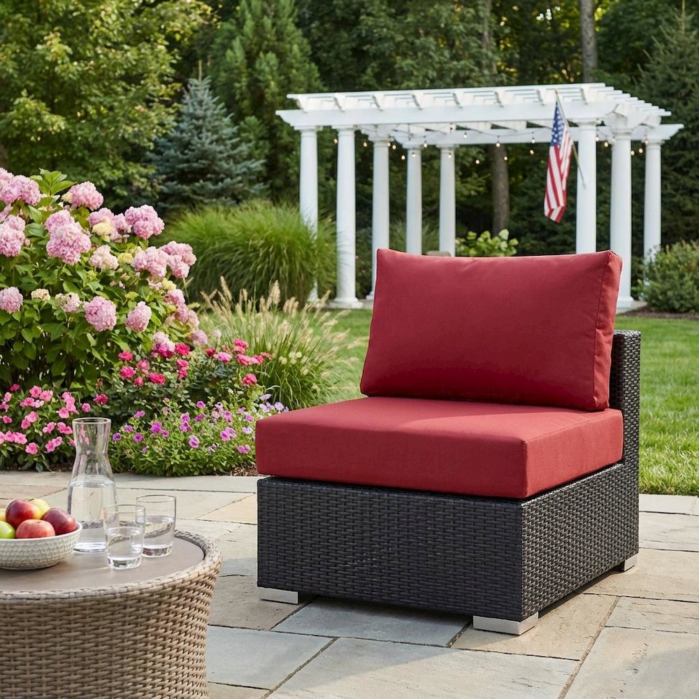 Outdoor Patio Armless Lounge Chair With Cushioned Back And Seat. Picture 3