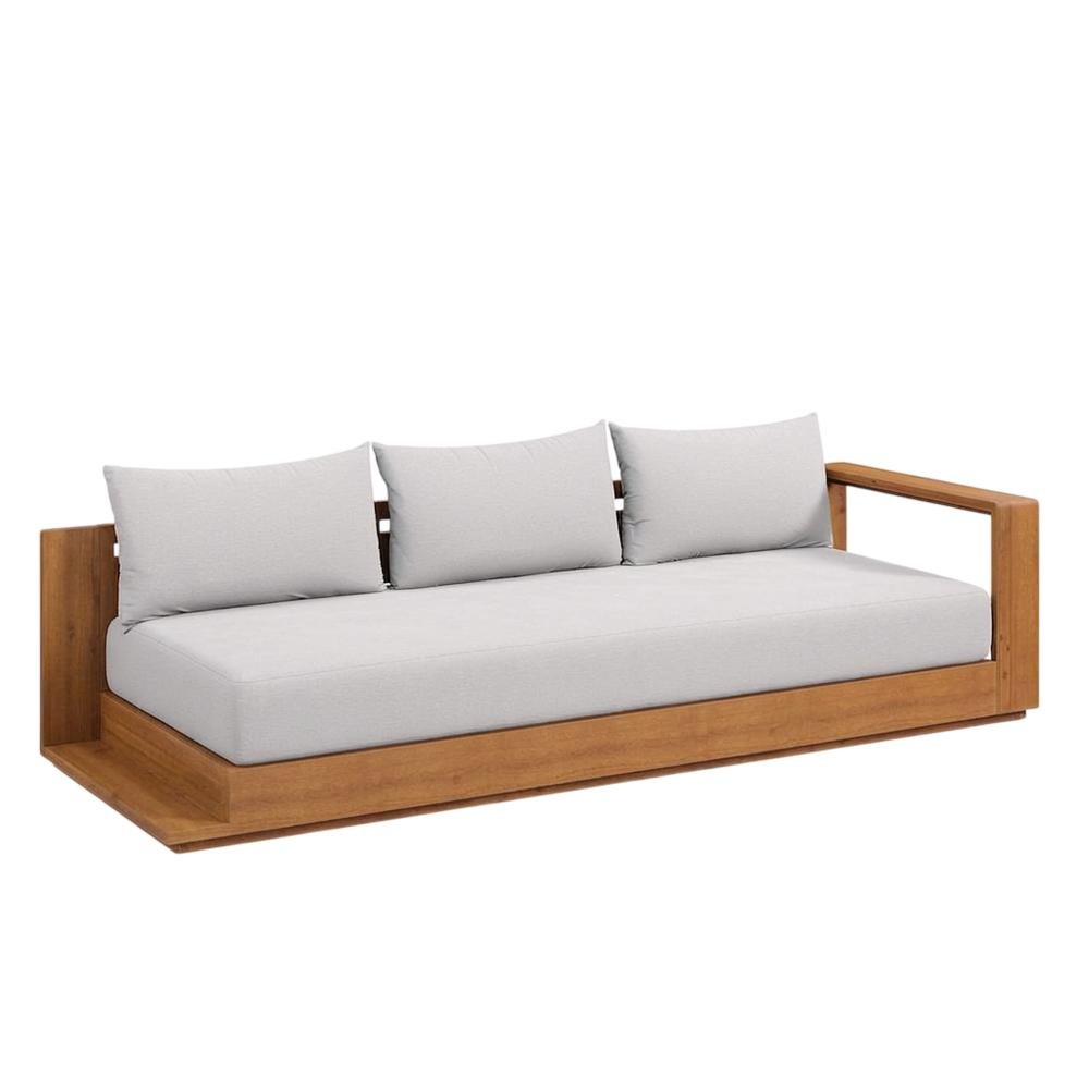 Outdoor Patio Acacia Wood Sofa with Armrests and Comfortable Backrest. Picture 1