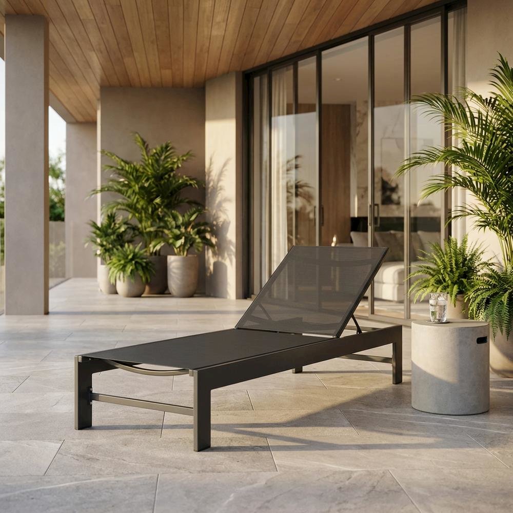 Aluminum And Mesh Chaise Lounge For Outdoor Patio Relaxation. Picture 2