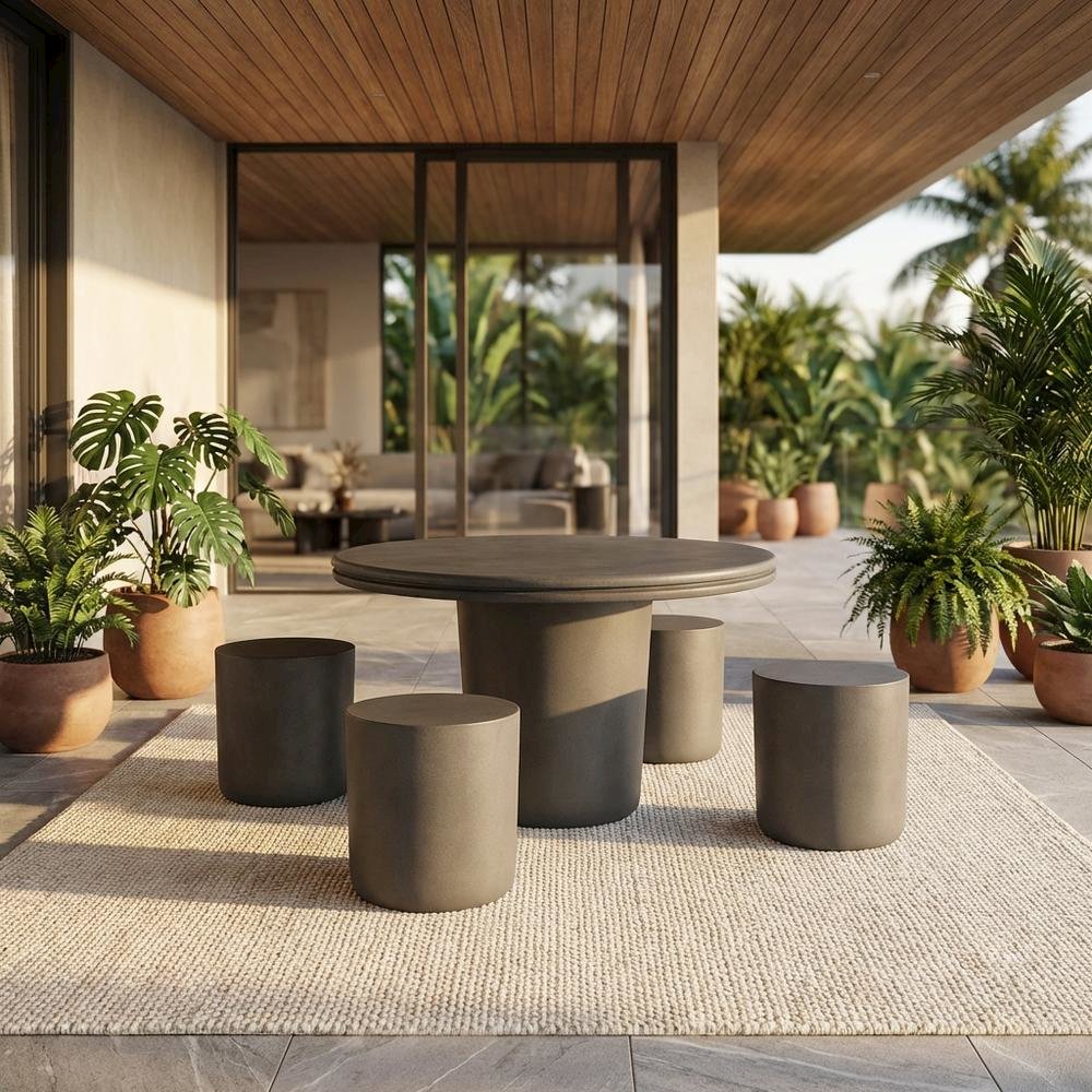 Outdoor patio dining set with concrete table, 5-piece collection for outdoor use. Picture 2