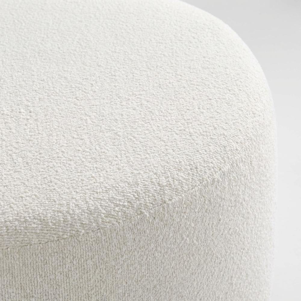 Dark beige boucle upholstered outdoor ottoman, versatile design, compact size. Picture 5