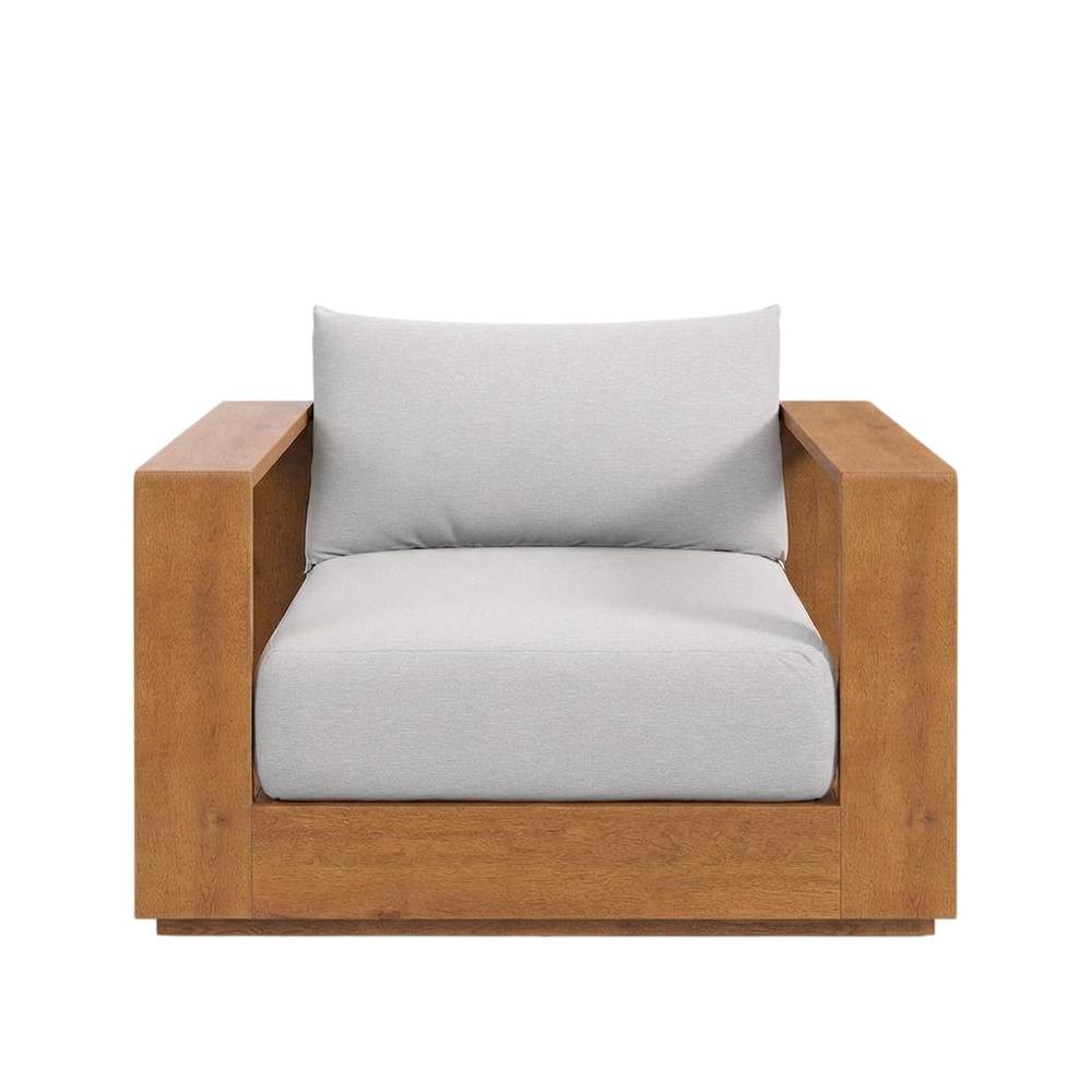 Outdoor Patio Acacia Wood Armchair and Ottoman Set with Cushioned Seating. Picture 4