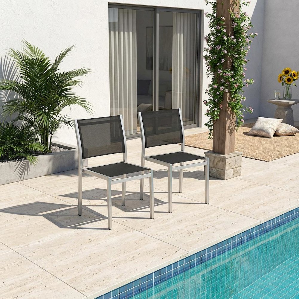 Aluminum Outdoor Lounge Chair Set Of 2 With Backrest And Cushioned Seat. Picture 2