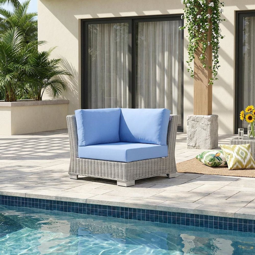 Outdoor Patio Wicker Rattan Corner Chair With Plush Seat Cushion. Picture 2