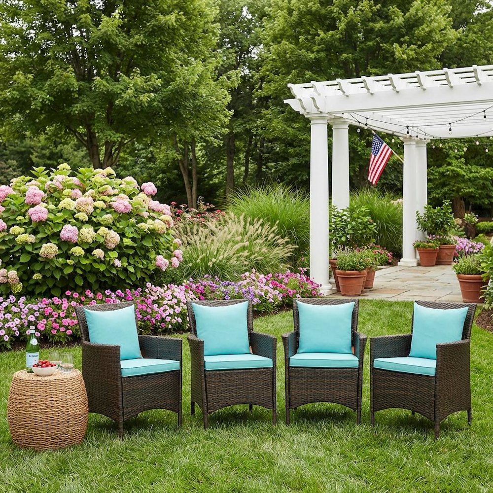 Outdoor Wicker Rattan Dining Armchair Set Of 4 With Armrests. Picture 4