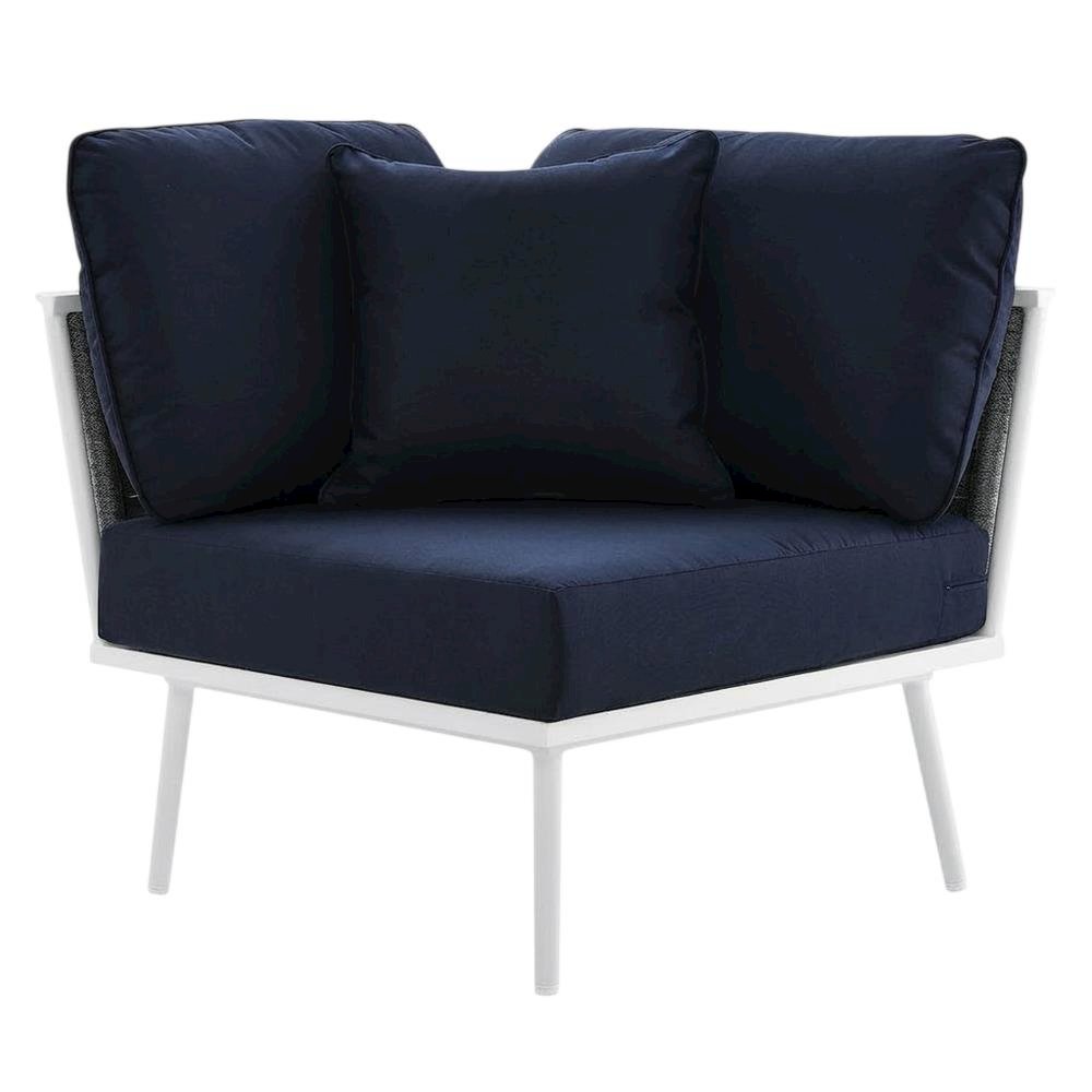 Outdoor Aluminum Corner Lounge Chair With Armrests And Cushioned Seat. Picture 1