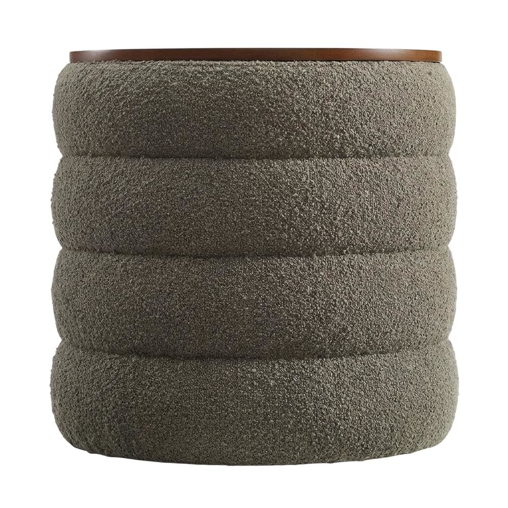 Round Boucle Fabric Storage Ottoman in Neutral Color for Indoor or Outdoor Use. Picture 4
