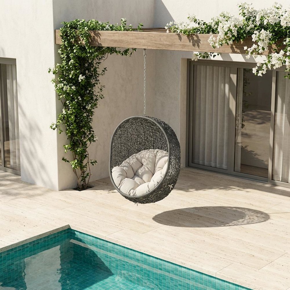 Patio Lounge Chair In Neutral Finish With Comfortable Cushion For Relaxation. Picture 2