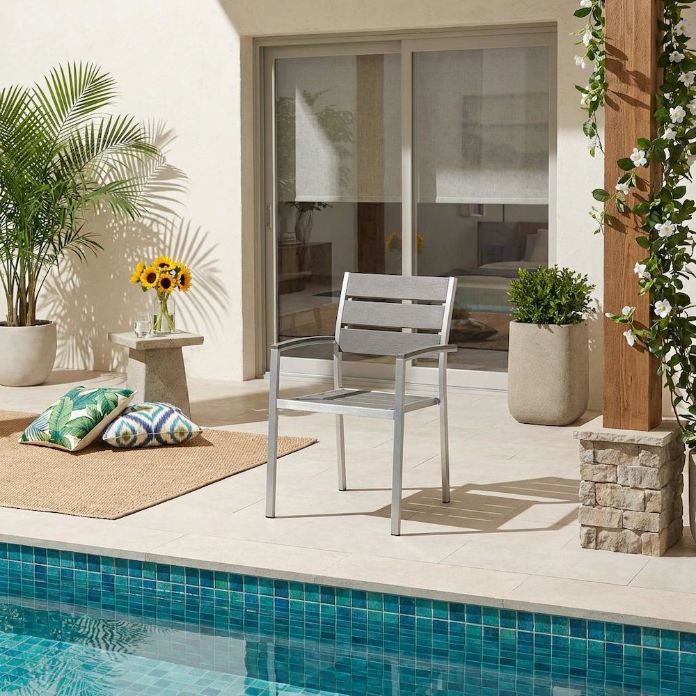 Aluminum Outdoor Patio Dining Armchair With Comfortable Backrest. Picture 2