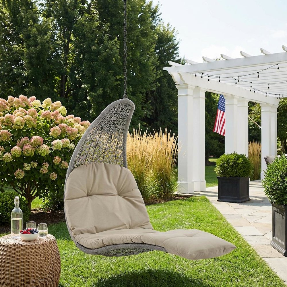 Outdoor Lounge Chair In Neutral Tone With Sturdy Design For Patio Relaxation. Picture 3