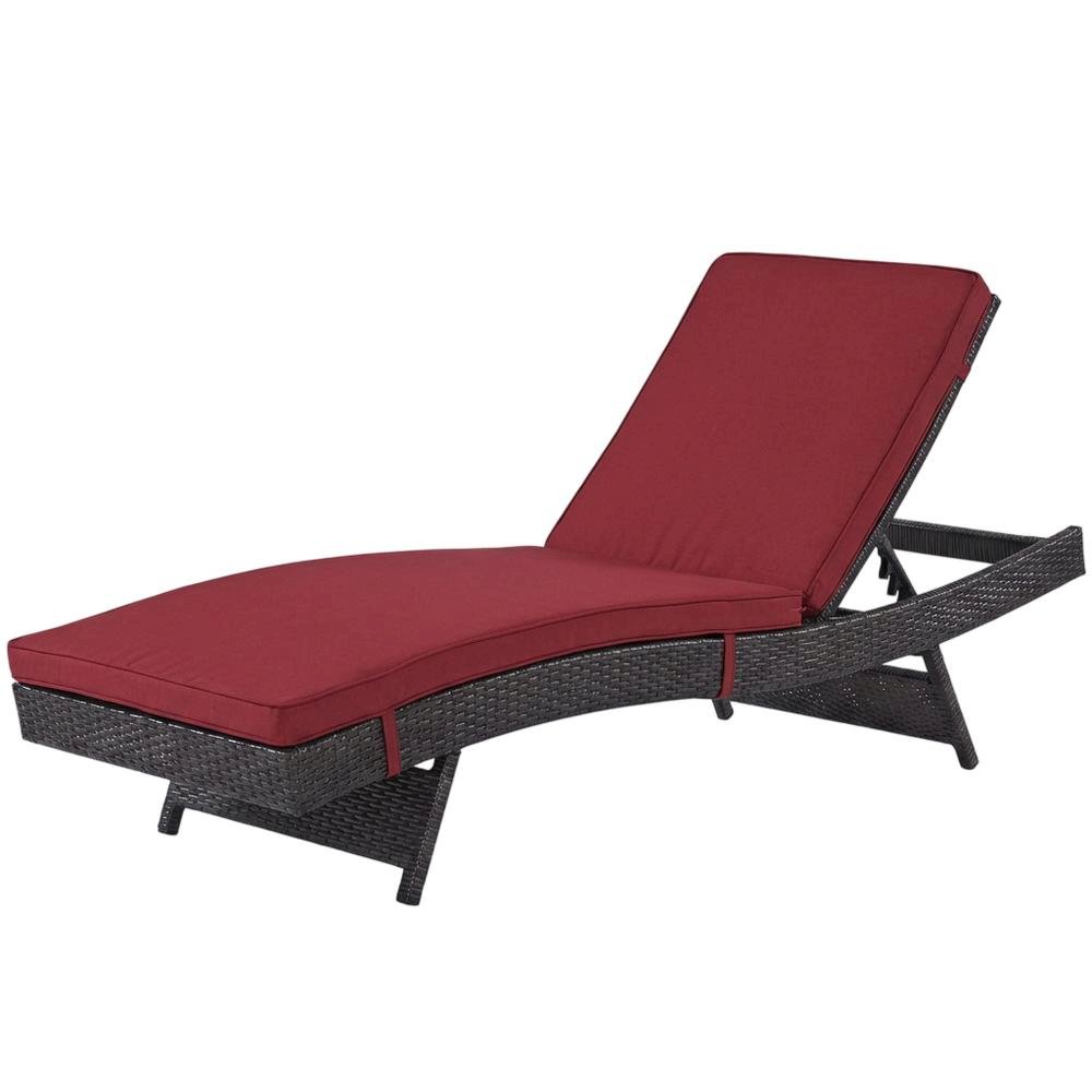 Outdoor Patio Chaise In Neutral Fabric With Cushioned Comfort For Relaxing. Picture 1