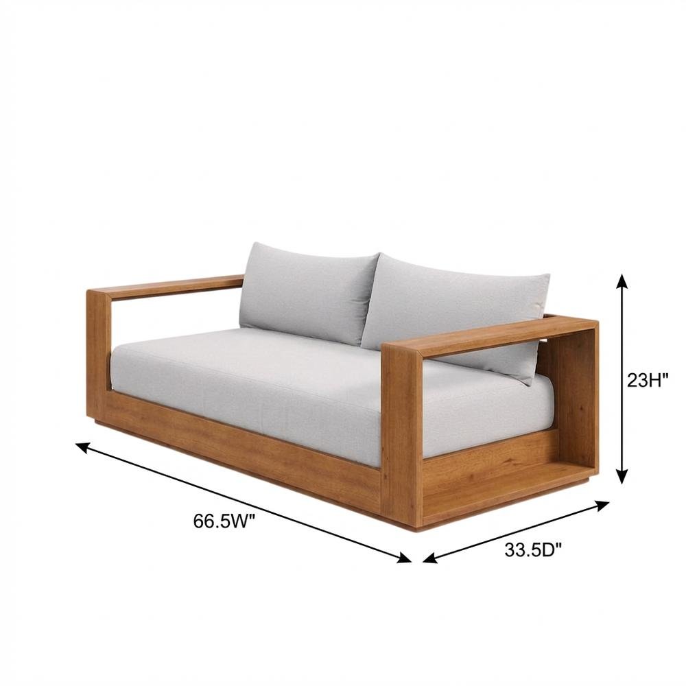 Acacia Wood Outdoor Loveseat With Armrests And Sturdy Frame. Picture 7