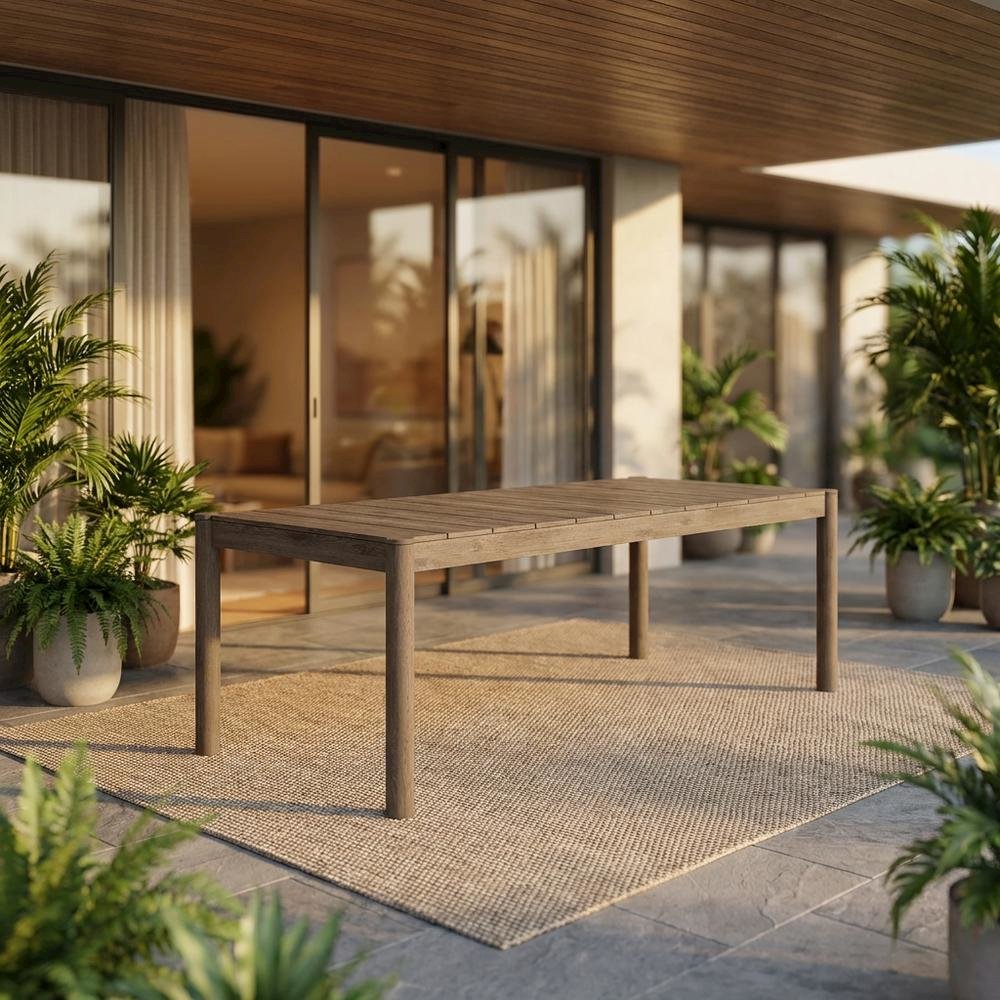 Gray Outdoor Teak Wood Dining Table with Spacious Surface. Picture 2
