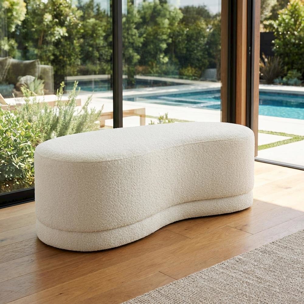 Outdoor upholstered ottoman bench with plush top for patio seating. Picture 3
