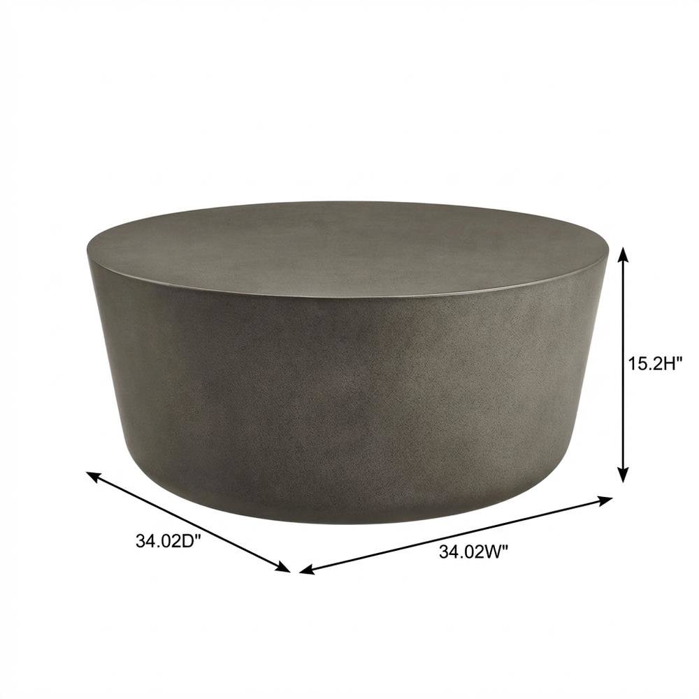 Round Concrete Outdoor Coffee Table, Weather-Resistant Design, Spacious Surface. Picture 7