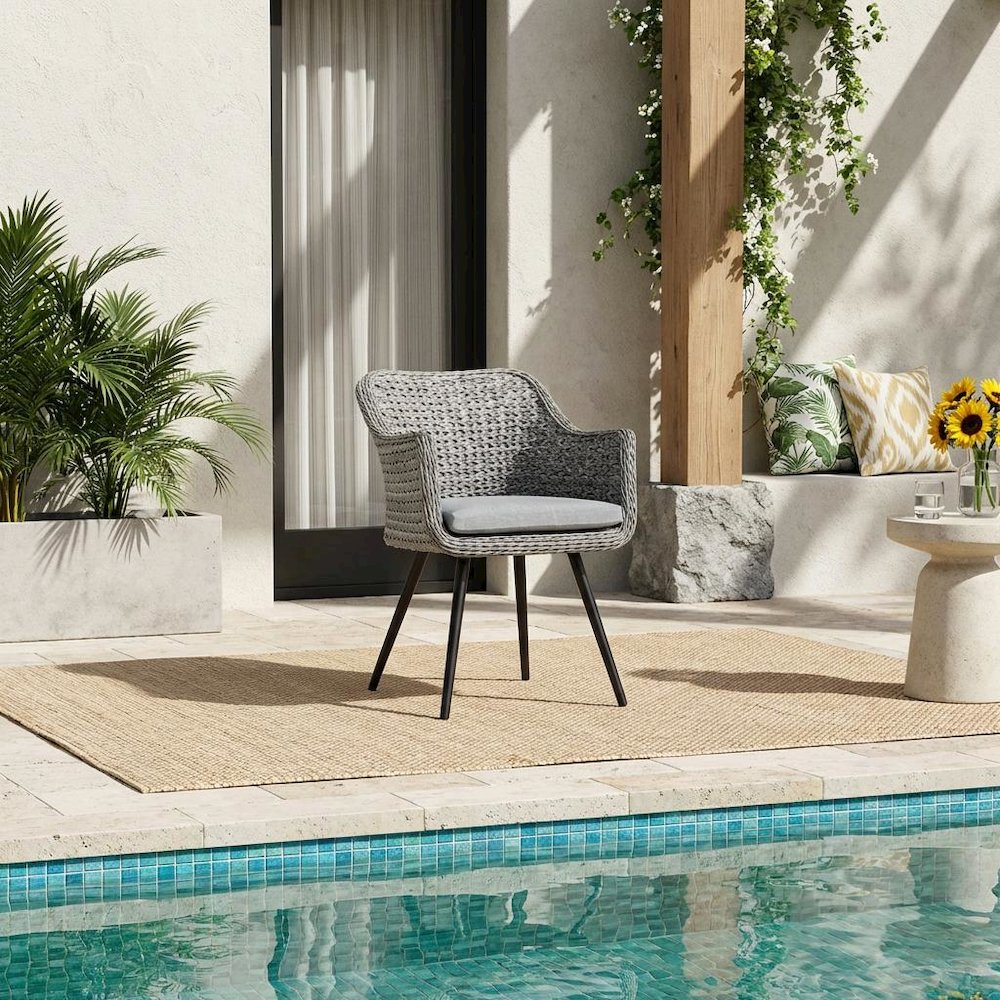 Outdoor Wicker Rattan Dining Armchair With Armrest And Classic Design. Picture 2
