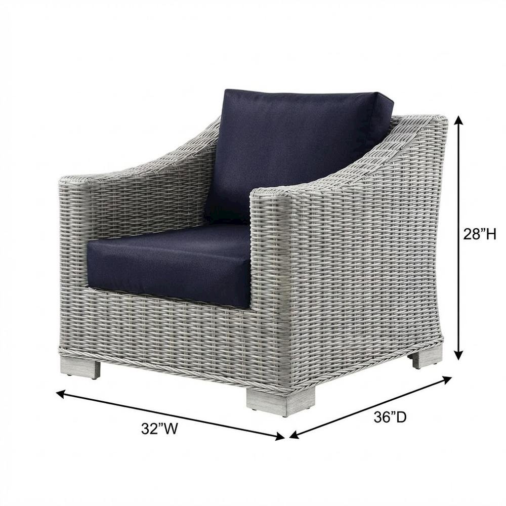 Outdoor Patio Wicker Rattan Armchair With Cushioned Seat And Armrests. Picture 7