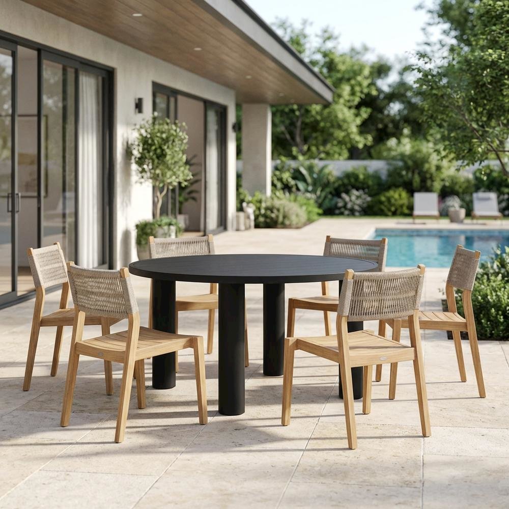 Aluminum Outdoor Dining Table with Round Top and Durable Frame. Picture 3