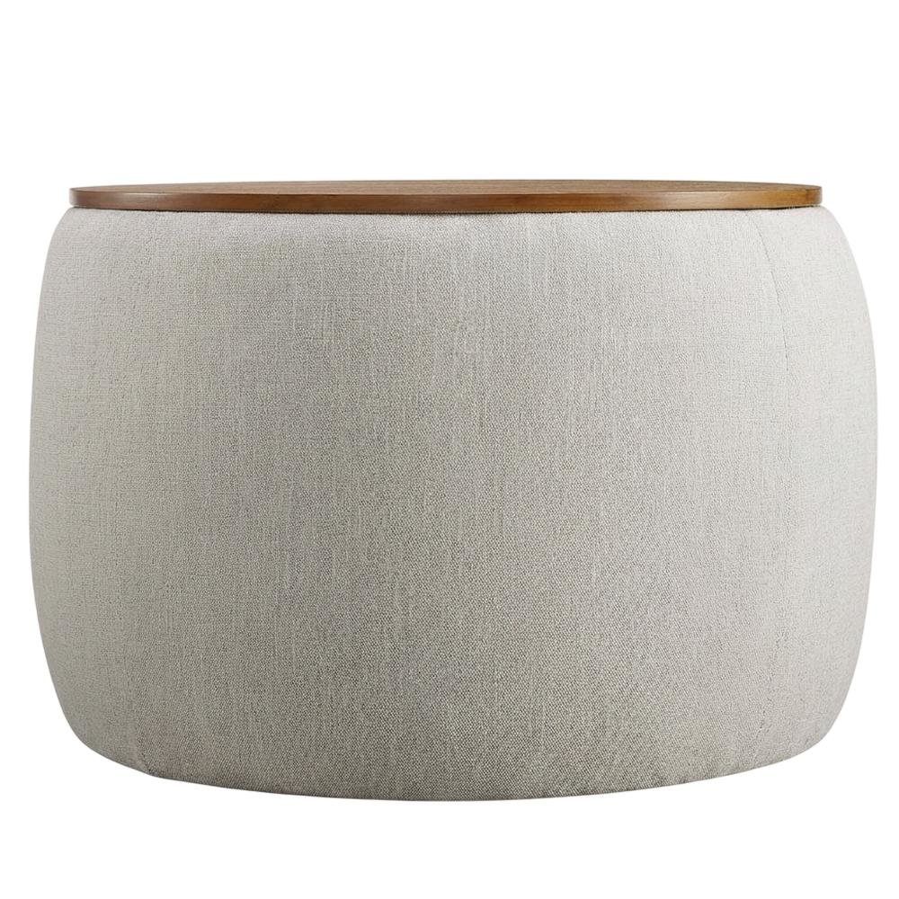 Woven Heathered Fabric Upholstered Storage Ottoman, Neutral Tone for Living Room. Picture 4