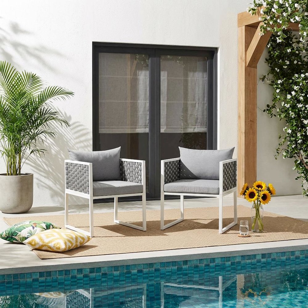 Aluminum Outdoor Dining Armchair Set Of 2 With Cushioned Seating. Picture 2