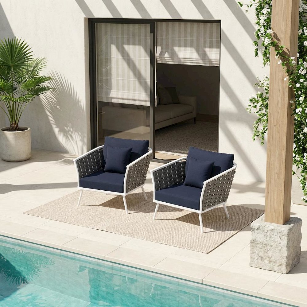 Outdoor Patio Aluminum Armchair Set Of 2 With Cushioned Seats For Garden, Deck. Picture 2