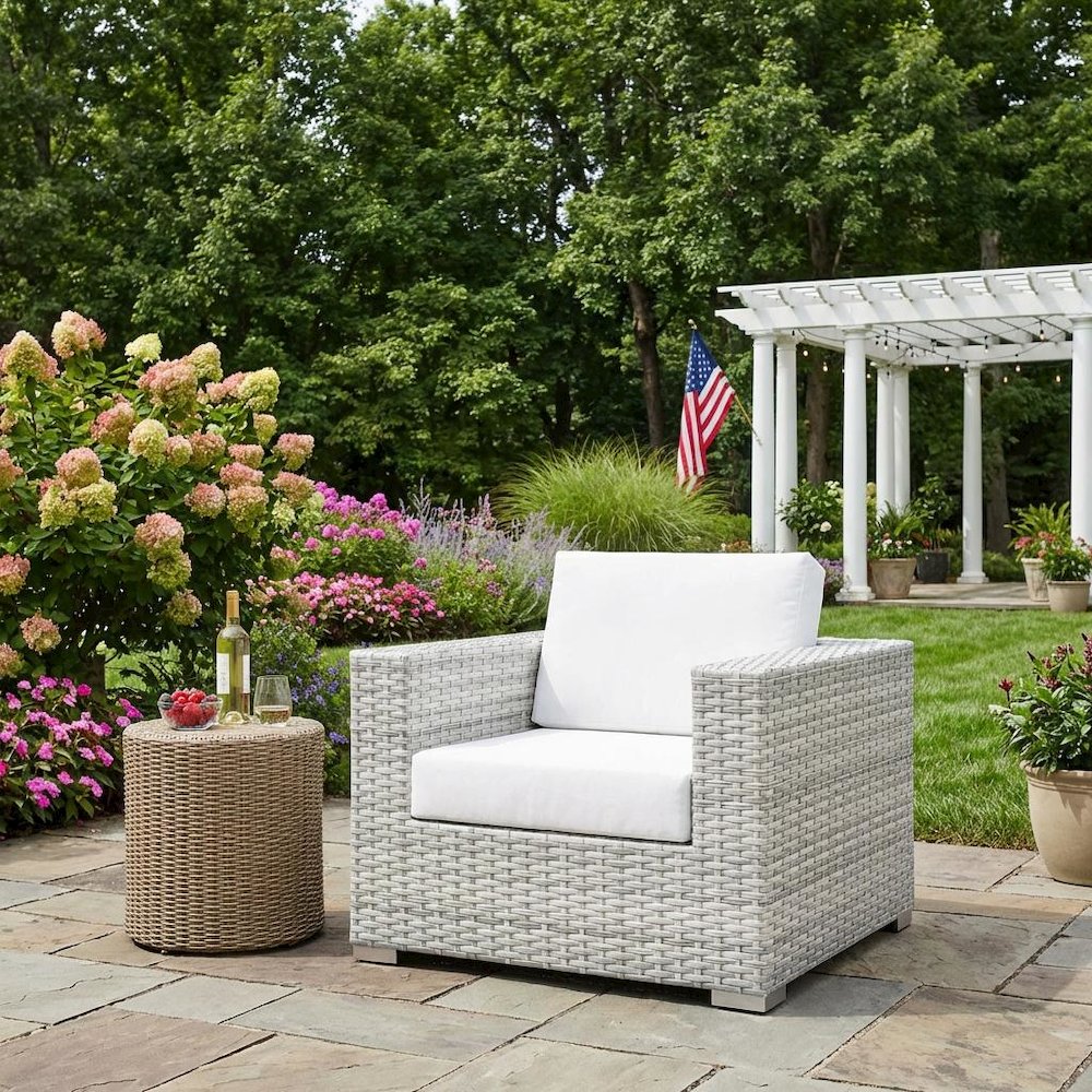 Outdoor Patio Armchair With Cushioned Seat And Armrests. Picture 3