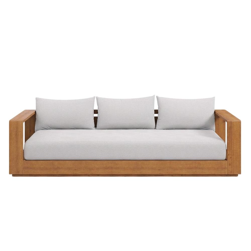 Outdoor Patio Acacia Wood Sofa with Armrests and Comfortable Backrest. Picture 4